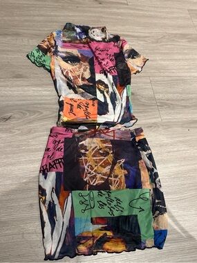 Multicolor Graphic Print Two-Piece Skirt Set